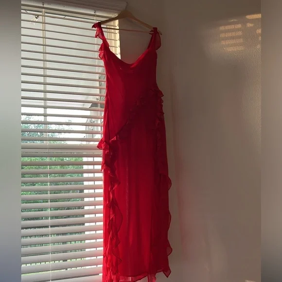 chinese dress ladies HOUSE OF CB ARIELA RUFFLE DRESS CHERRY SIZE 6, 8 – Curated Collection main image 1